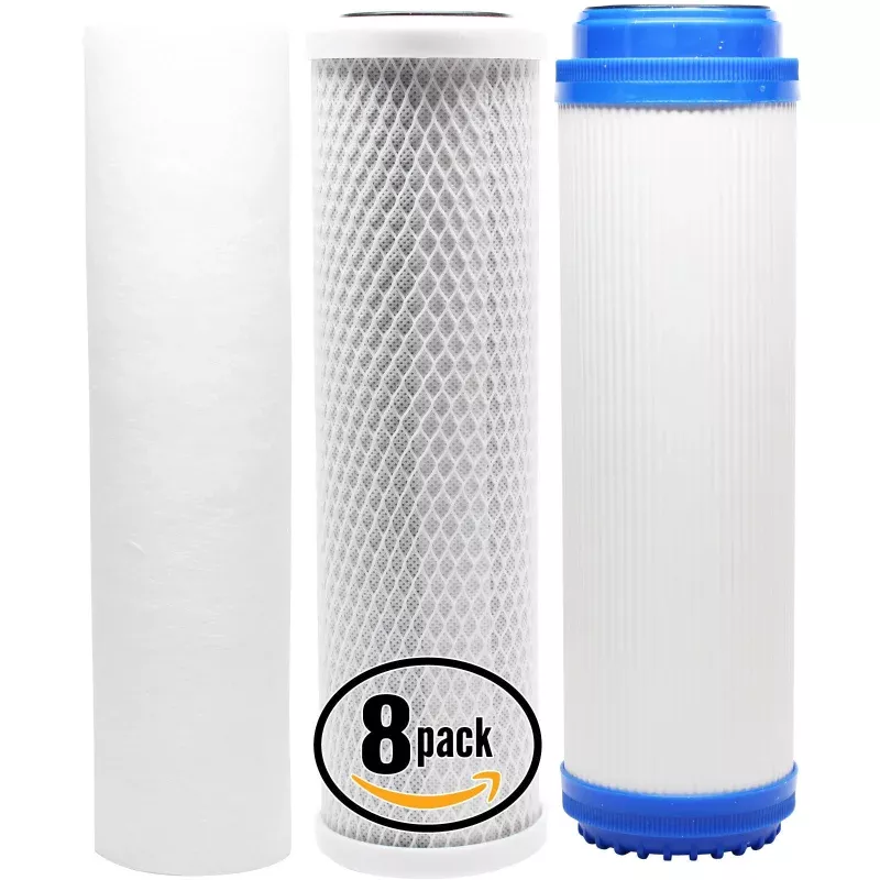 8-Pack Replacement Filter Kit for Pentek 158114 RO System - Includes Carbon Block Filter, PP Sediment Filter & GAC Filter