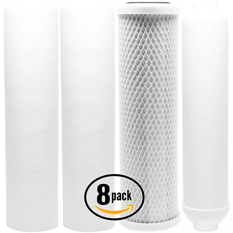 8-Pack Replacement Filter Kit for Woder RO105 RO System - Includes Carbon Block Filter, PP Sediment Filters & Inline Filter Cartridge