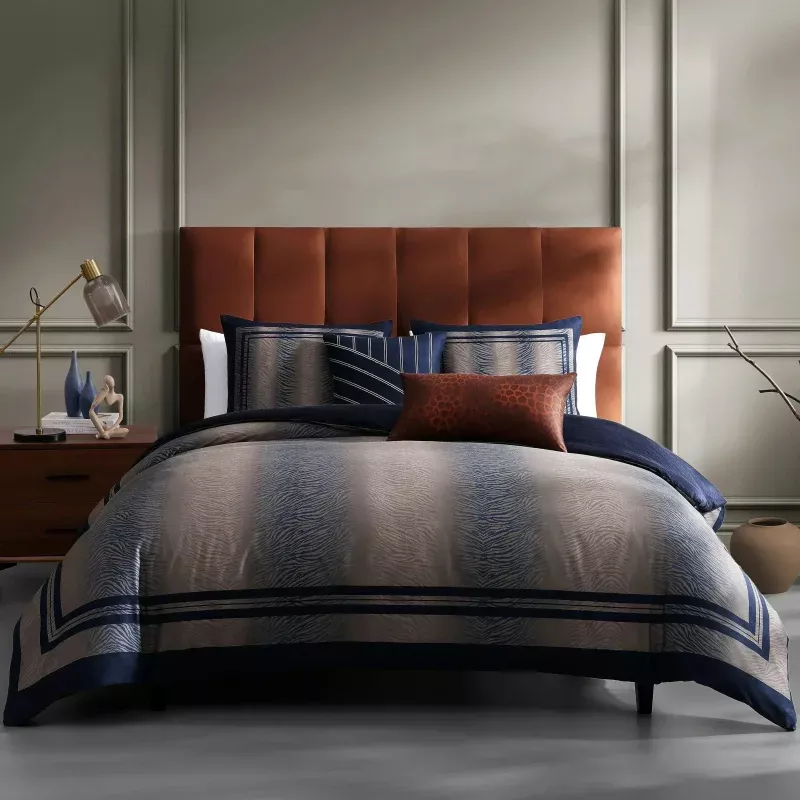 Bebejan Dark Blue Animal Prints 5 Piece Reversible Comforter Set