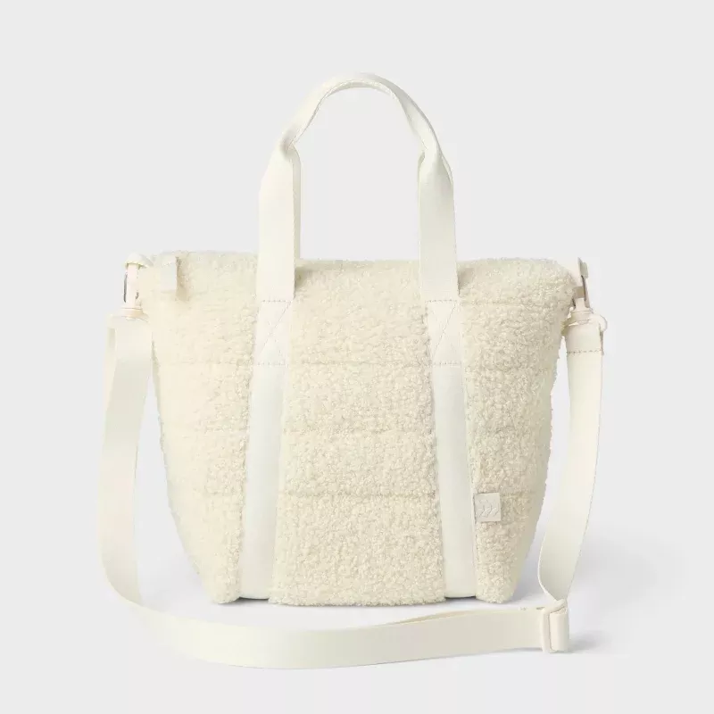 Faux Shearling Mini Tote Bag - All in Motion White