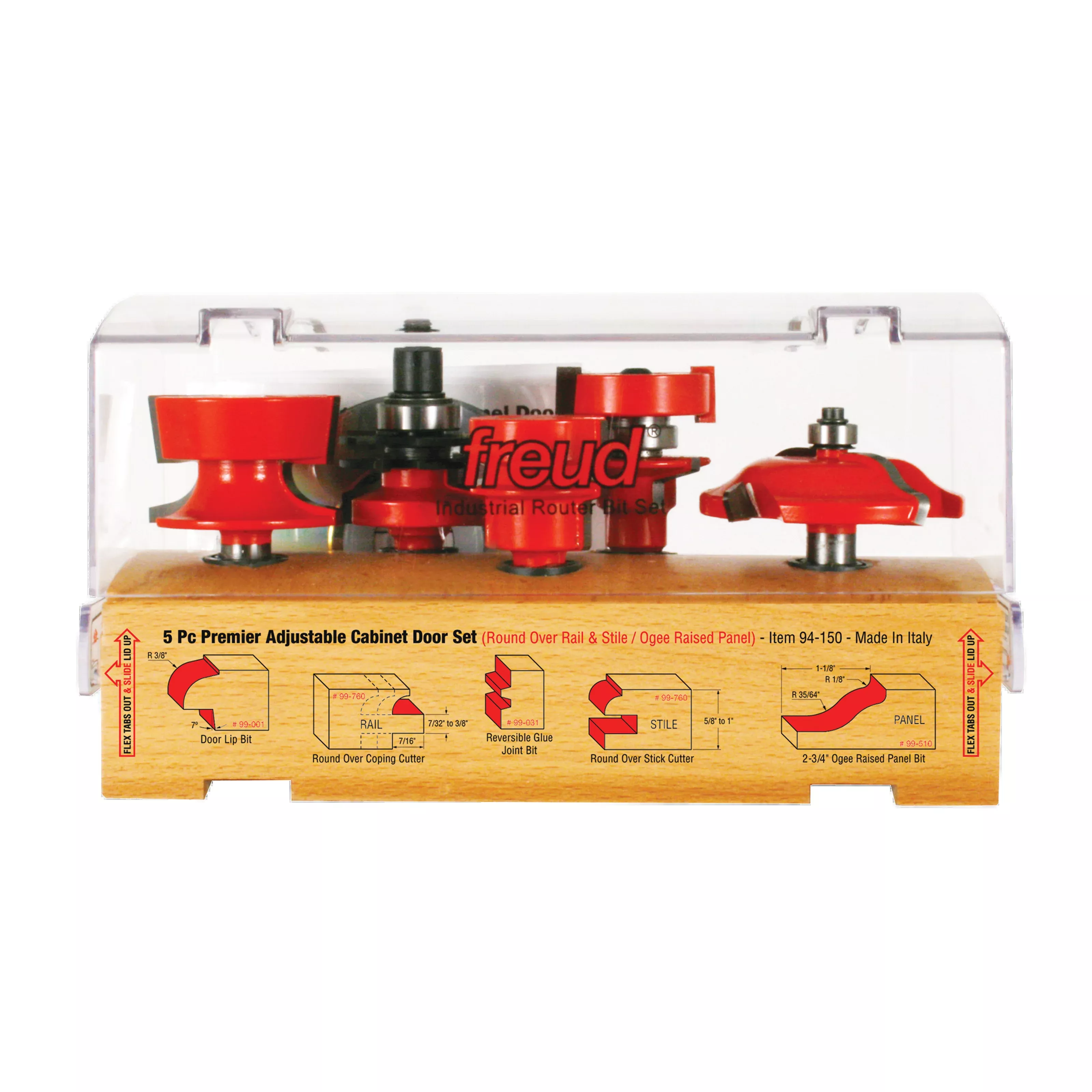 Freud 94-150 5 Piece Premier Adjustable Cabinet Bit Set