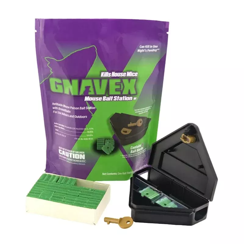 Gnavex Refillable Rodent Bait Station with Bromethalin Bait Blocks – 16 Count