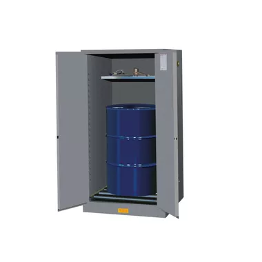 Justrite Flammable Drum Cabinet, 55 gal, Rollers Gray, manual