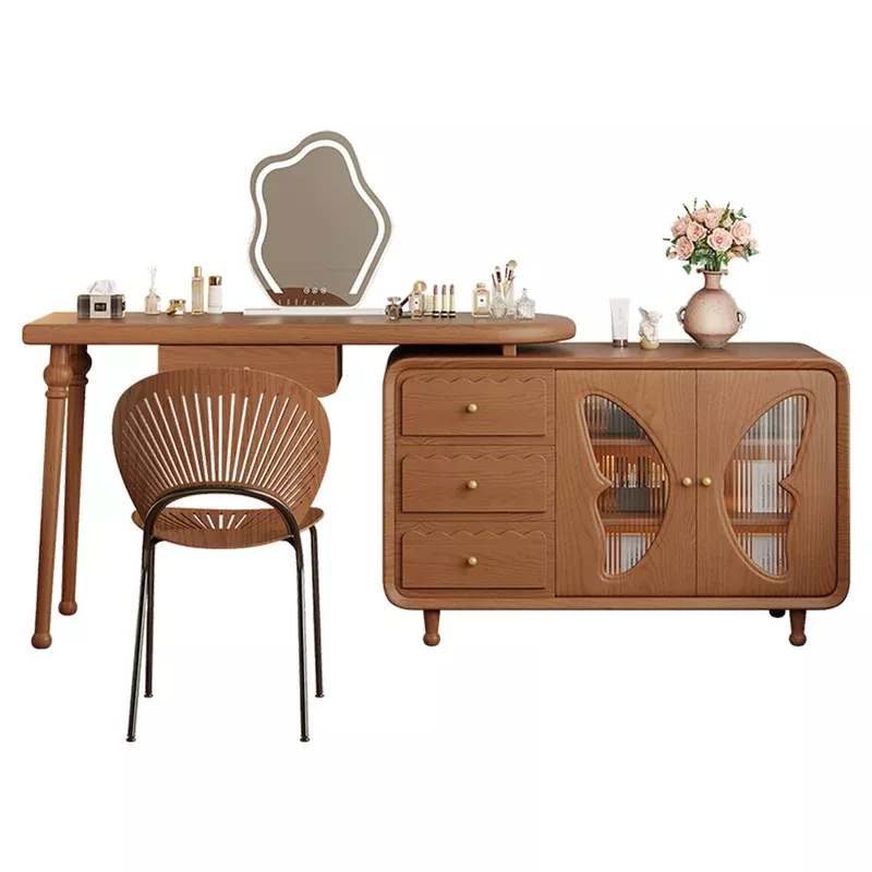 LIVARA 1080 Expandable Multi-Functional Solid Wood 120cm Dressing Table With LED Mirror – Walnut