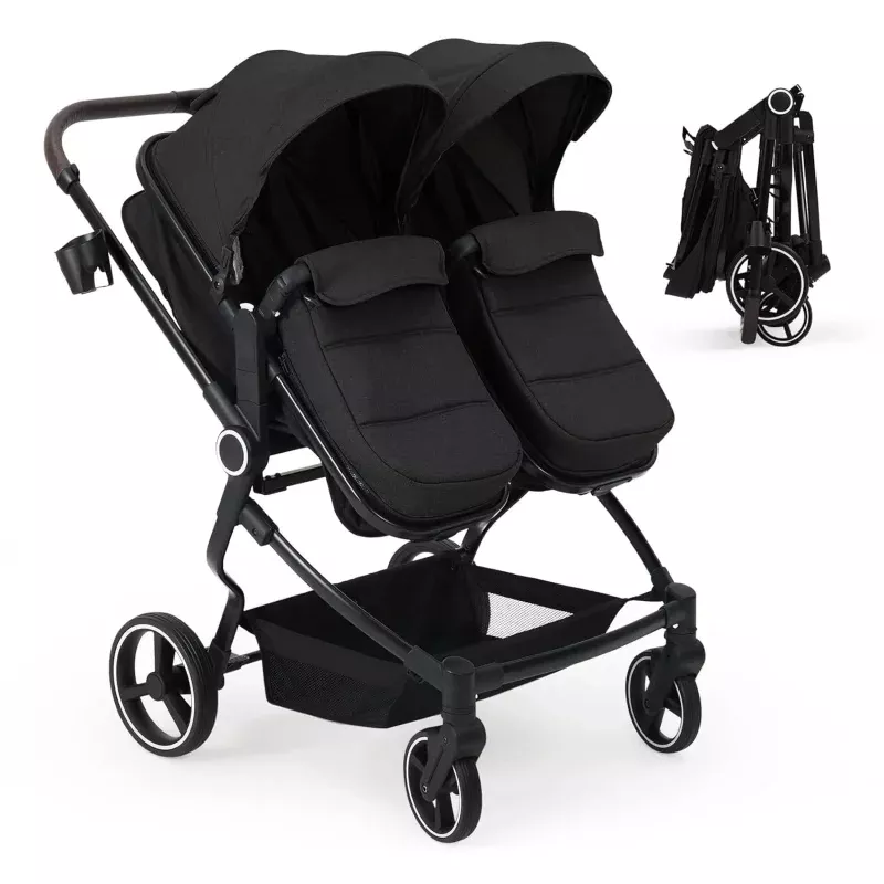 Side by Side Double Stroller for Twins - Black